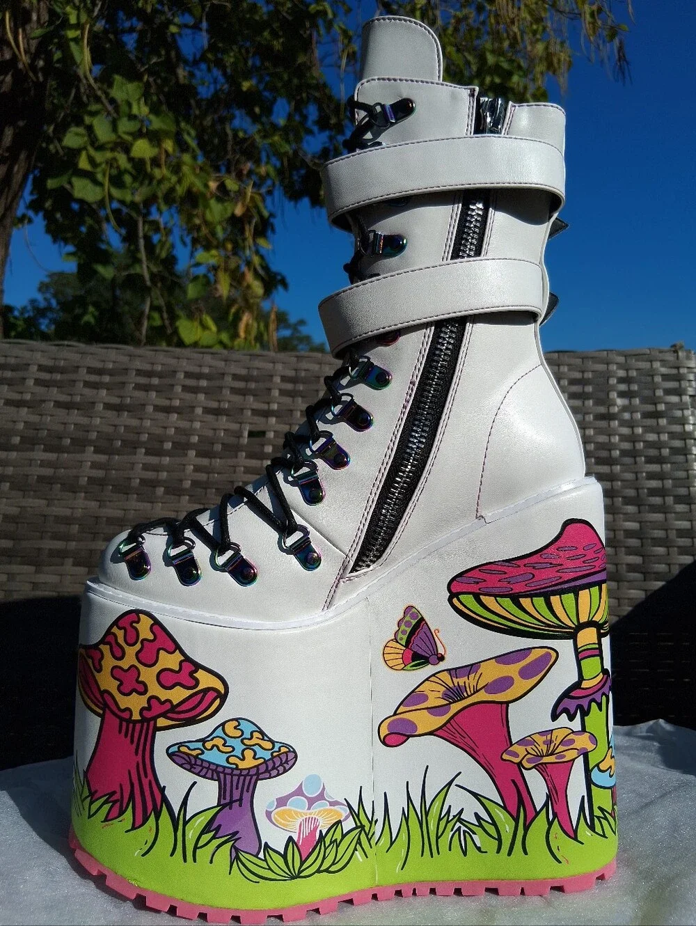CURRENT MOOD® Psychedelic Fairytale Double Stack Traitor Boots in White | Size 9